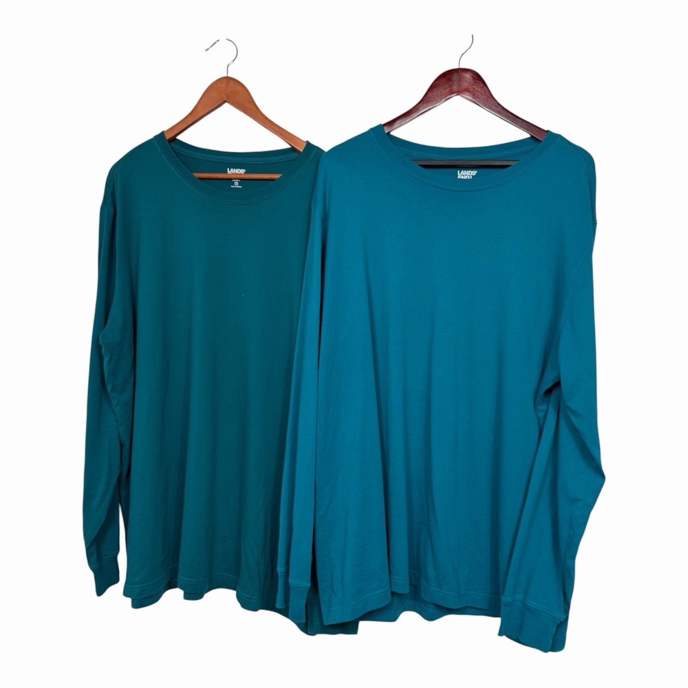 Lands' End Super-T Long Sleeve T Shirt Lot of 2 Mens‎ XXL Blue Teal Cotton Blend